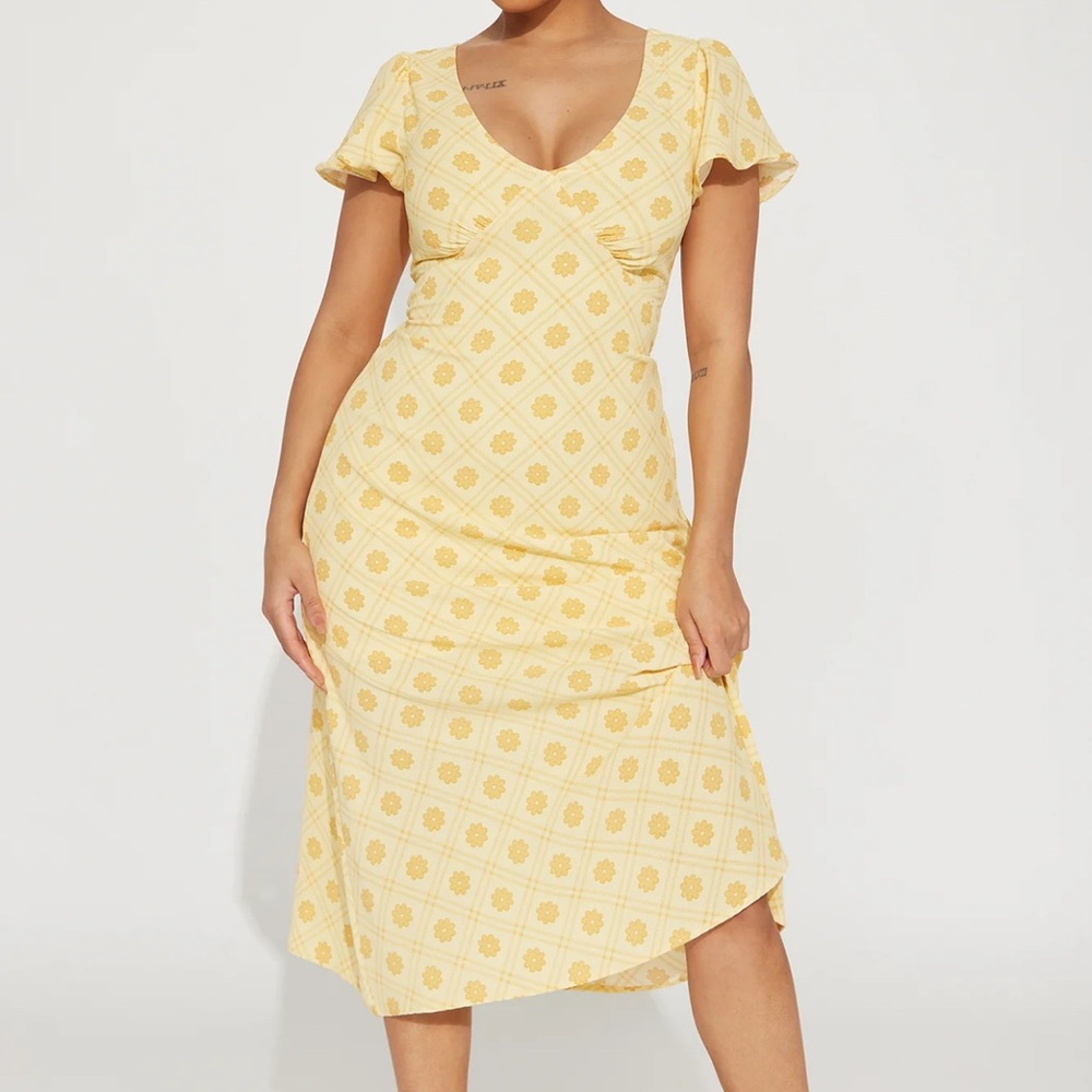 Almost Famous Ruffle Midi Dress - Yellow/combo